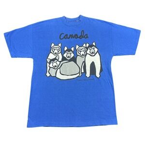 Vintage Marc Tetro Canada T-Shirt Men L-XL Blue Husky Dogs Graphic Single Stitch